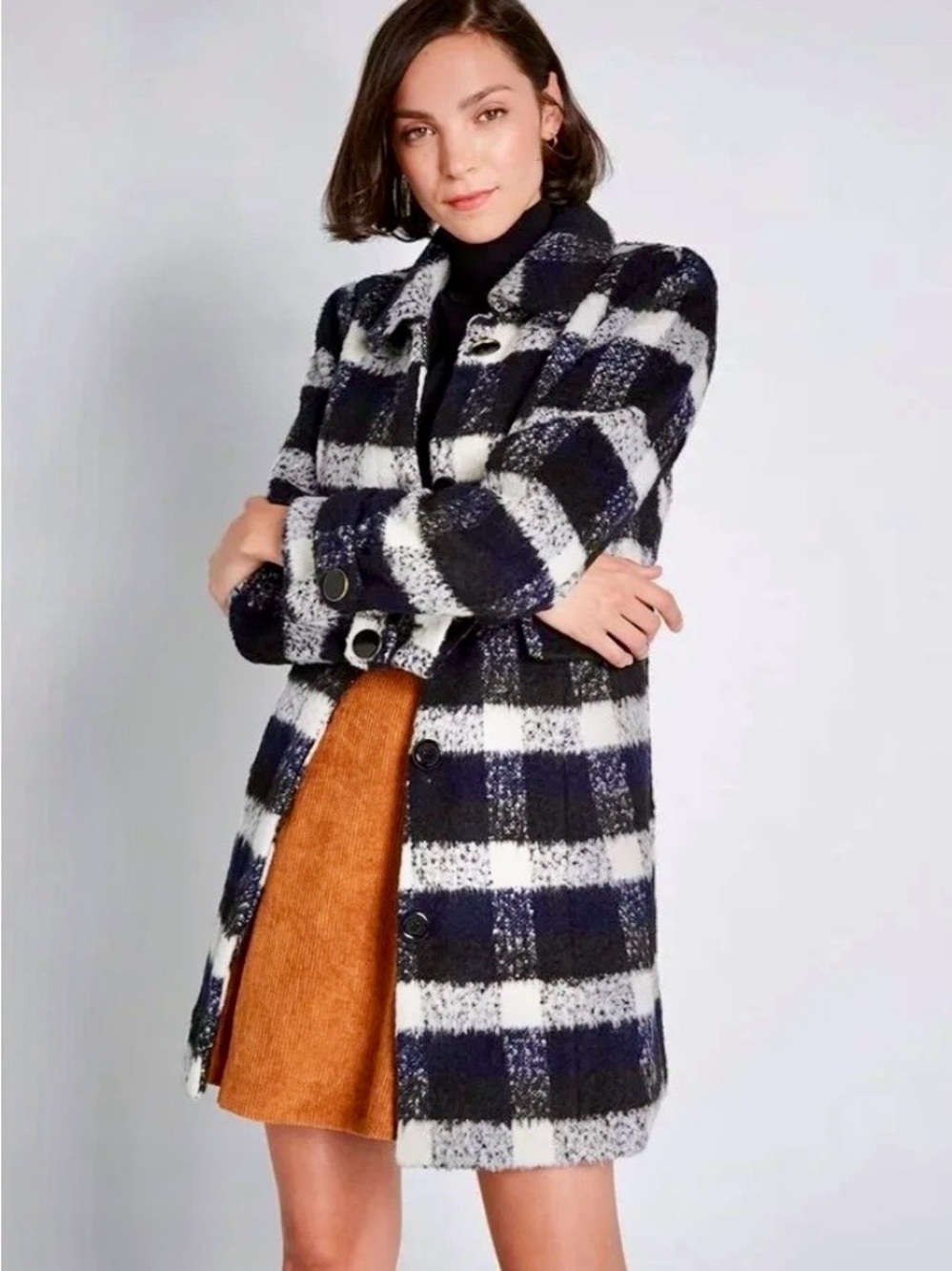 ModCloth Plus Size Women’s ‘Ladylike Lately Collared Coat’ Plaid Size 1X